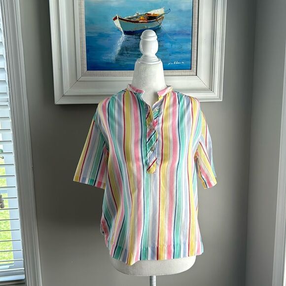 Vintage 70s Miss Fashionality Rainbow Shortsleeve Summer Top Made in the USA - Picture 1 of 9